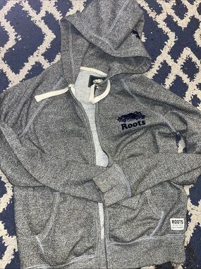 Roots Gray Marled Zip Hoodie with Navy Logo